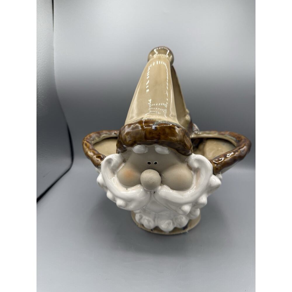 Handmade Ceramic Santa Basket Pottery Face Planter Candy Dish 10” Christmas